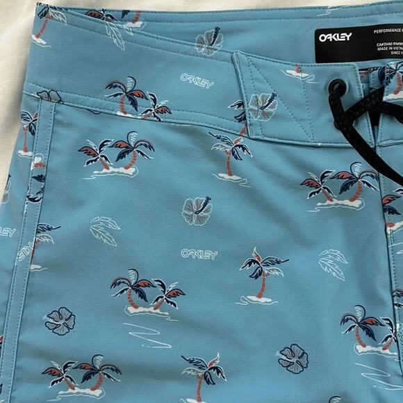 Oakley B1B Rc 19" Boardshort Aviator Tropical Palms Blue Size 34 Pocket Beach - Picture 6 of 12